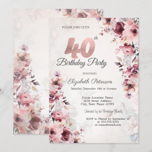 Blush Pink Roses 40th Birthday  Invitation