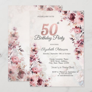 Blush Pink Roses 50th Birthday  Invitation