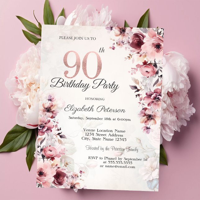 Blush Pink Roses 90th Birthday  Invitation (Creator Uploaded)