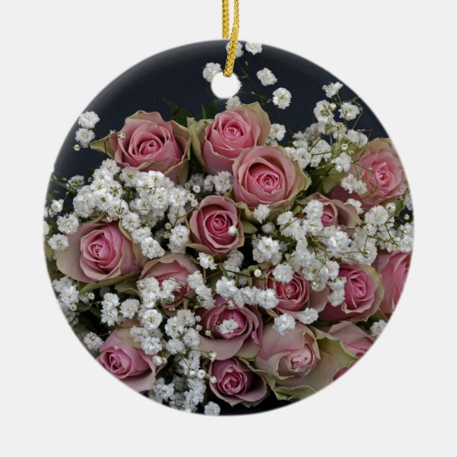Blush Pink Roses and Baby's Breath Ceramic Tree Decoration (Front)