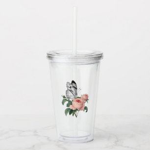 Blush Pink Roses and Butterfly Acrylic Tumbler