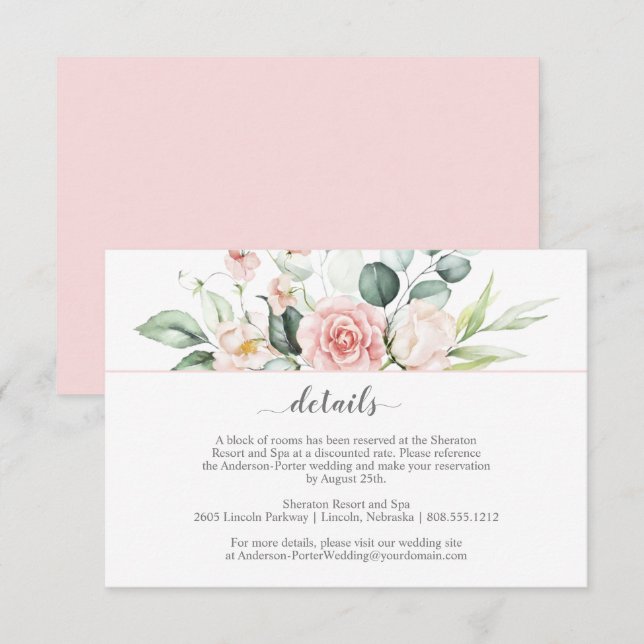 Blush Pink Roses and Eucalyptus Enclosure Cards (Front/Back)