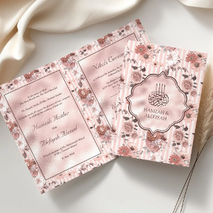 Blush Pink Roses and Stripes Floral Muslim Wedding Invitation