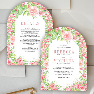 Blush Pink Roses Arch Floral All in One Wedding Invitation