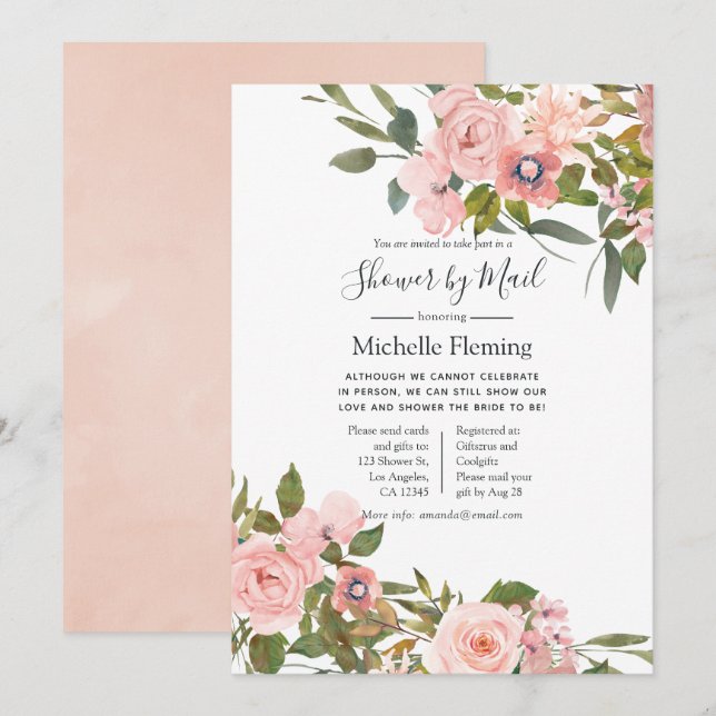 Blush Pink Roses Baby or Bridal Shower by Mail Invitation (Front/Back)