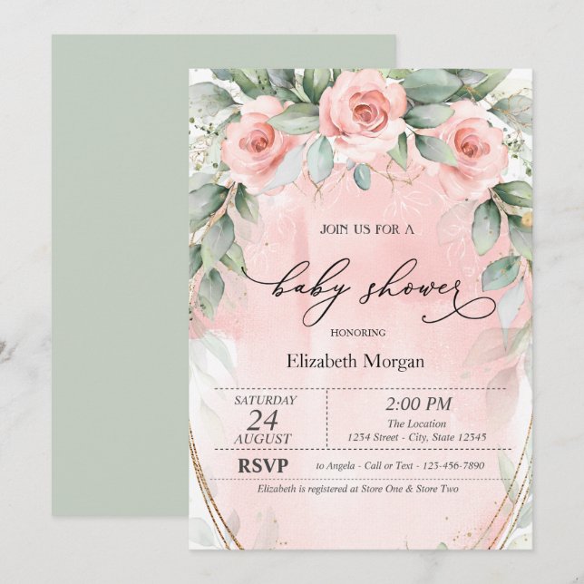 Blush Pink Roses Baby Shower  Invitation (Front/Back)