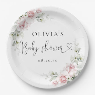 Blush Pink Roses Baby Shower Paper Plate