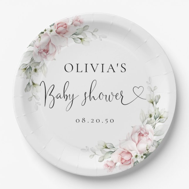 Blush Pink Roses Baby Shower Paper Plate (Front)