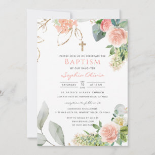 Blush Pink Roses Baptism Invitation