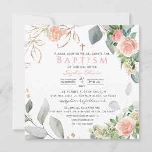 Blush Pink Roses Baptism Invitation