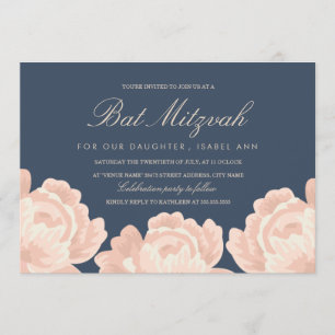 Blush Pink Roses Bat Mitzvah Invitation