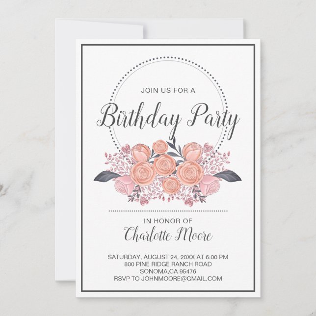 Blush Pink Roses Birthday Party Invitation (Front)