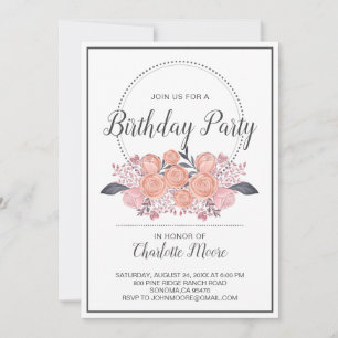 Blush Pink Roses Birthday Party Invitation