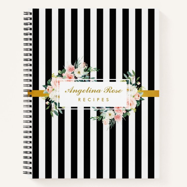 Blush pink roses black and white recipe book (Front)