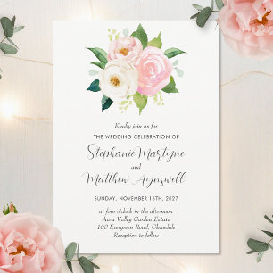 Blush Pink Roses Botanical Watercolor Wedding Invitation