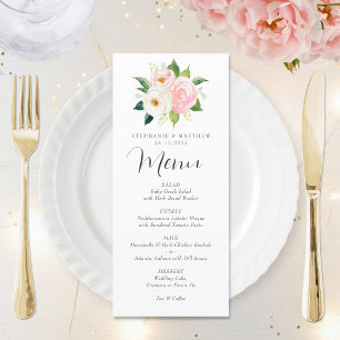 Blush Pink Roses Botanical Watercolor Wedding Menu
