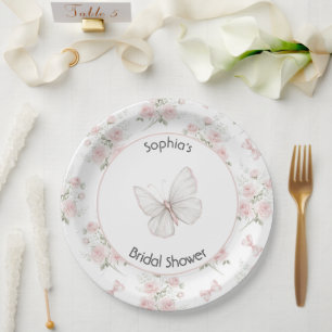 Blush Pink Roses Bows Bridal Shower Paper Plate