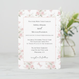 Blush Pink Roses Bows Wedding Invitation