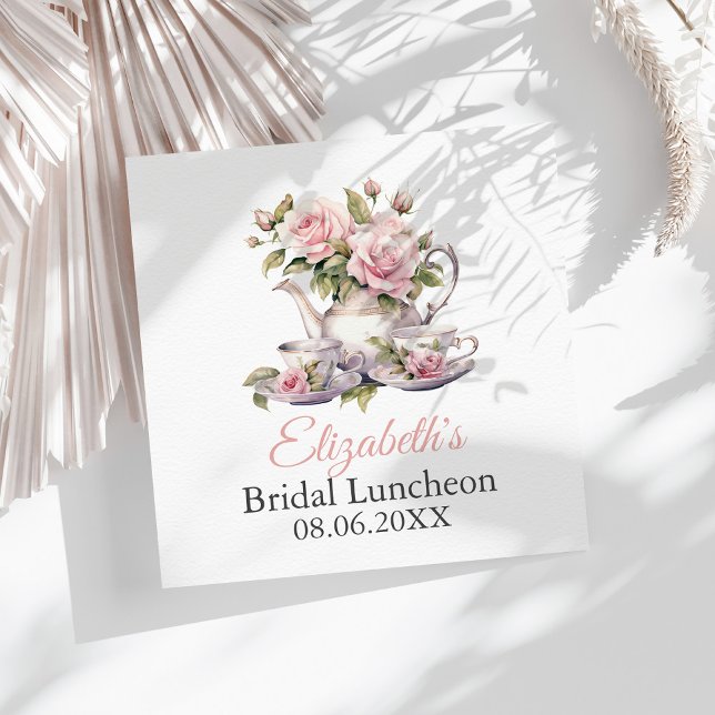 Blush Pink Roses Bridal Luncheon Tea Brunch Napkin (Blush Pink Roses Bridal Luncheon Tea Brunch Napkins on a sunny boho white table.)