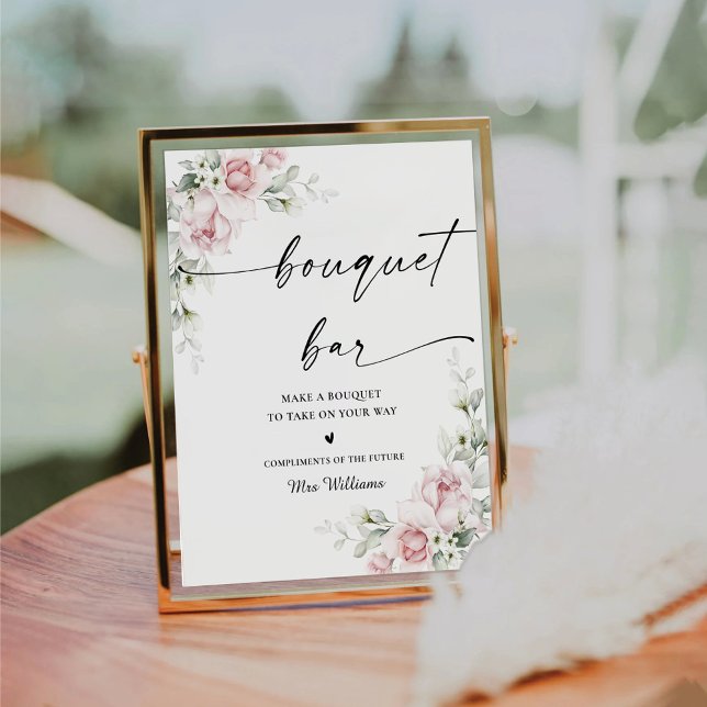 Blush Pink Roses Bridal Shower Bouquet Bar Sign (Creator Uploaded)