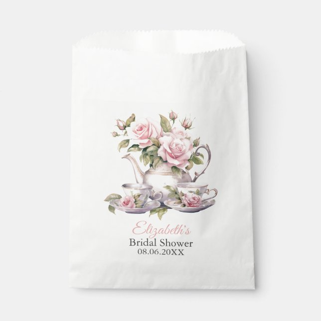 Blush Pink Roses Bridal Shower Tea Brunch Favour Bags (Front)