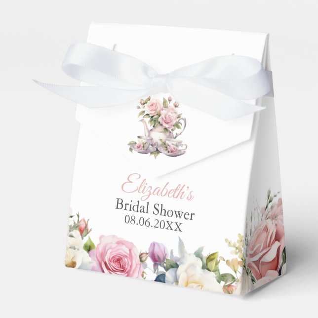 Blush Pink Roses Bridal Shower Tea Brunch Favour Box (Front Side)