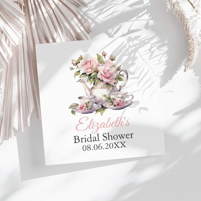 Blush Pink Roses Bridal Shower Tea Brunch Napkin (Blush Pink Roses Bridal Shower Tea Brunch Napkins on a sunny white table.)