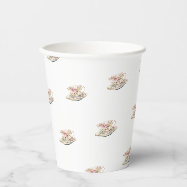 Blush Pink Roses Bridal Shower Tea Paper Cups (Front)