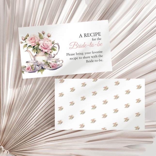 Blush Pink Roses Bridal Shower Tea Share A Recipe Enclosure Card (Blush Pink Roses Bridal Shower Tea Share A Recipe Enclosure Card on a sunny white dry palm leaf.)