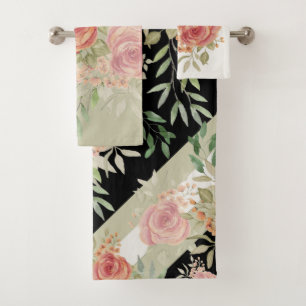 Blush Pink Roses Bush Watercolor Art Bath Towel Set