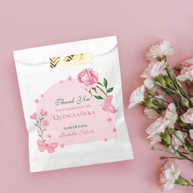 Blush Pink Roses & Butterfly Floral Quinceañera Favour Bags (Blush Pink Roses & Butterfly Floral Quinceañera Favor Bag)