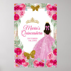 Blush Pink Roses Charra Quinceañera Crown Birthday Poster