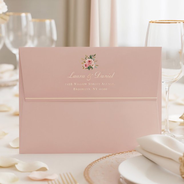 Blush Pink Roses Elegant Wedding Envelope (Creator Uploaded)
