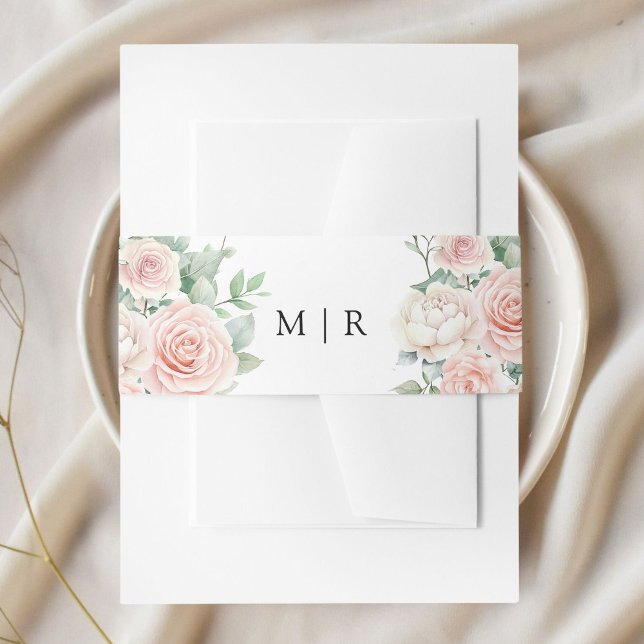 Blush Pink Roses Elegant Wedding Invitation Belly Band (Creator Uploaded)