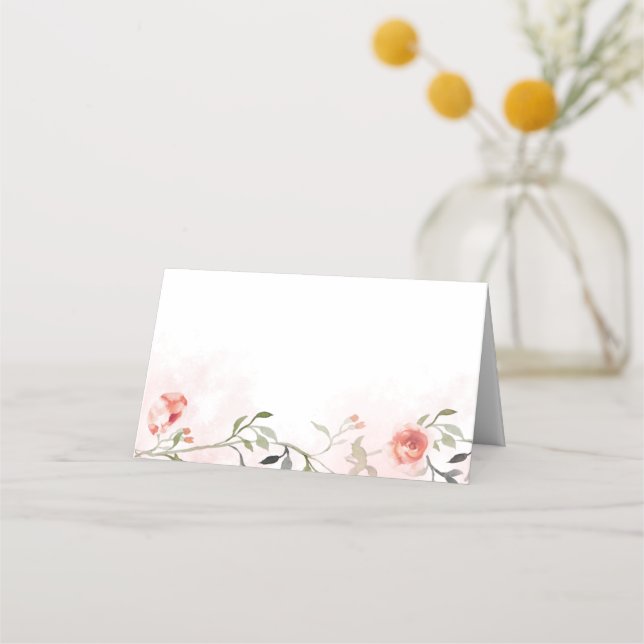Blush Pink Roses Elegant Wedding Place Cards (Front)