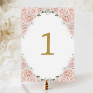 Blush Pink Roses Floral Birthday Sweet 16 Wedding Table Number