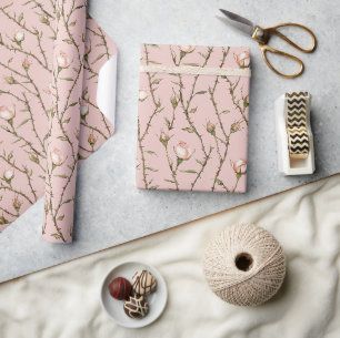 Blush Pink Roses Floral Birthday Wrapping Paper