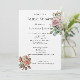 Blush Pink Roses Floral Bridal Shower Invitation