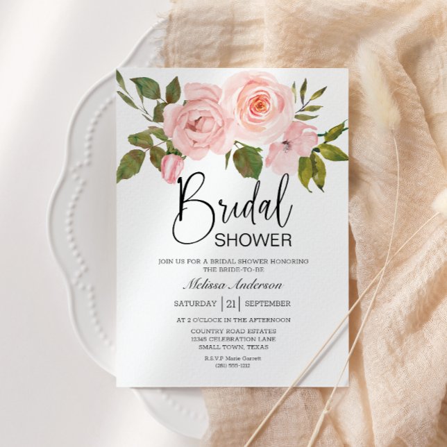 Blush Pink Roses Floral Bridal Shower Invitation (Creator Uploaded)