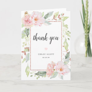 Blush Pink Roses Floral Bridal Shower Thank You Card