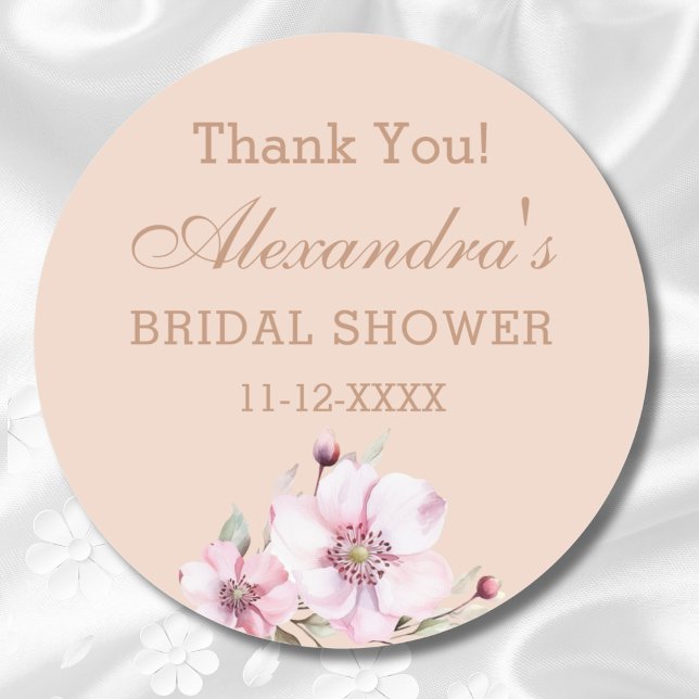 Blush Pink Roses Floral Bridal Shower Thank You Classic Round Sticker (Creator Uploaded)