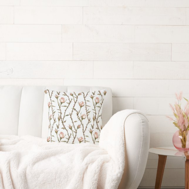 Blush Pink Roses Floral Cushion (Couch)
