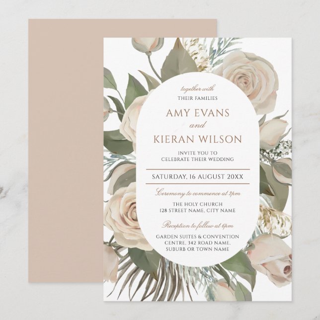 Blush Pink Roses Floral Double Arch Wedding  Invitation (Front/Back)