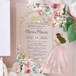 Blush Pink Roses Floral Gold Quinceañera Sweet 16  Acrylic Invitations<br><div class="desc">Personalise this elegant blush pink floral greenery Quinceañera / Sweet 16 birthday acrylic invitation easily and quickly. Simply click the customise it further button to edit the texts, change fonts and fonts colours. Featuring beautiful blush pink roses, greenery and a girl dressed in a blush pink ball gown. Matching items...</div>