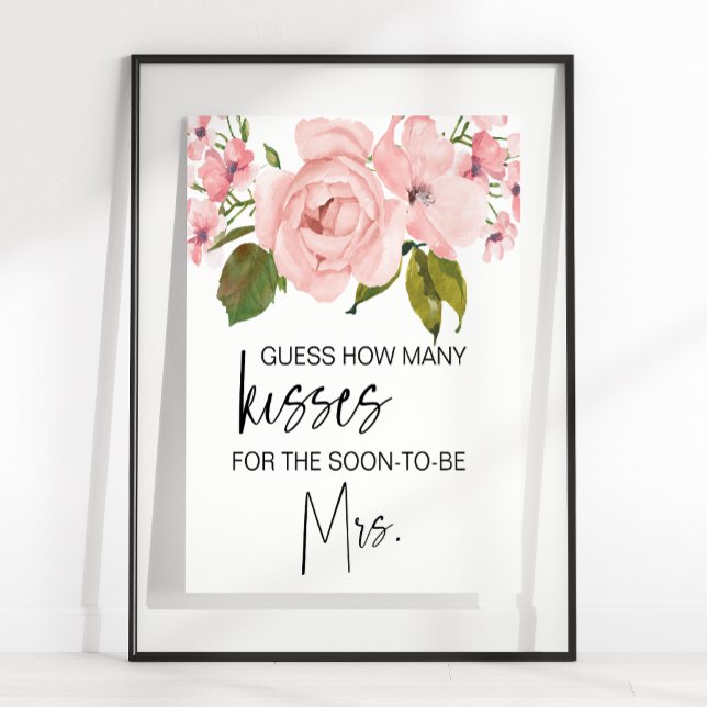 Blush Pink Roses Floral Guess How Many Kisses Game Poster (Creator Uploaded)
