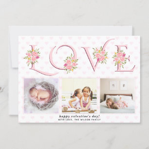 Blush pink roses floral LOVE photo Valentines Day Holiday Card