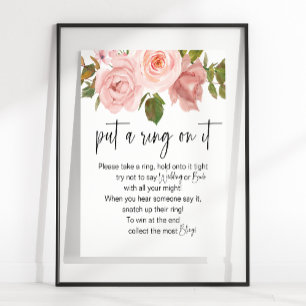 Blush Pink Roses Floral Put A Ring On It Game Poster