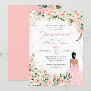 Blush Pink Roses Floral Quinceanera Birthday Invitation