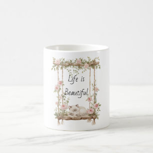 Blush Pink Roses Floral Swing Cat Coffee Mug
