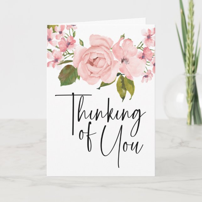 Blush Pink Roses Floral Thinking of You Card (Front)